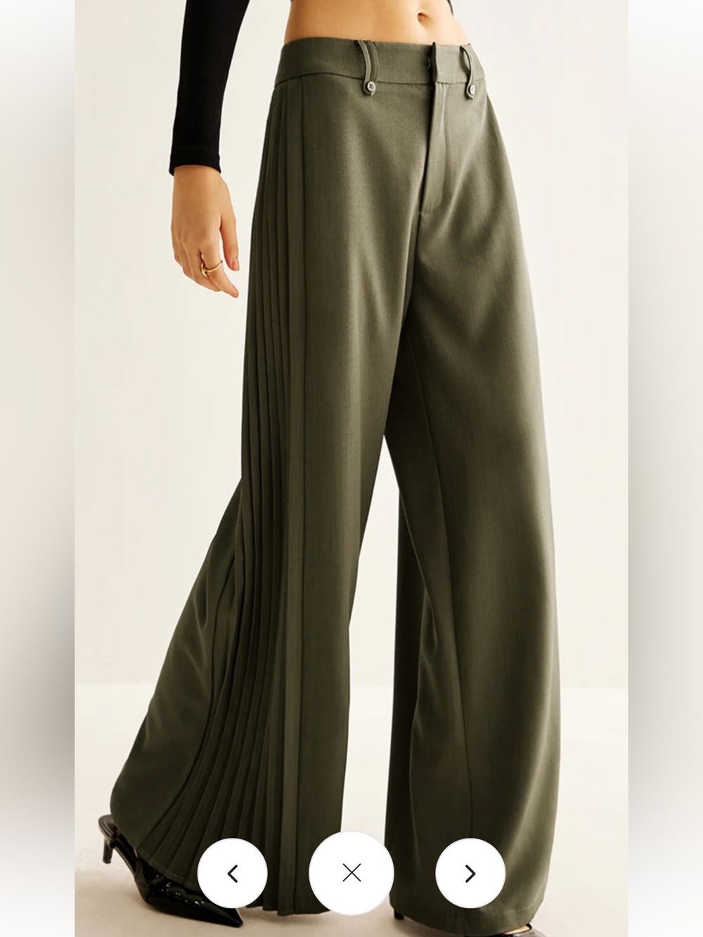 Commense Side Pleated Wide-Leg Pants in Army Green Size XS